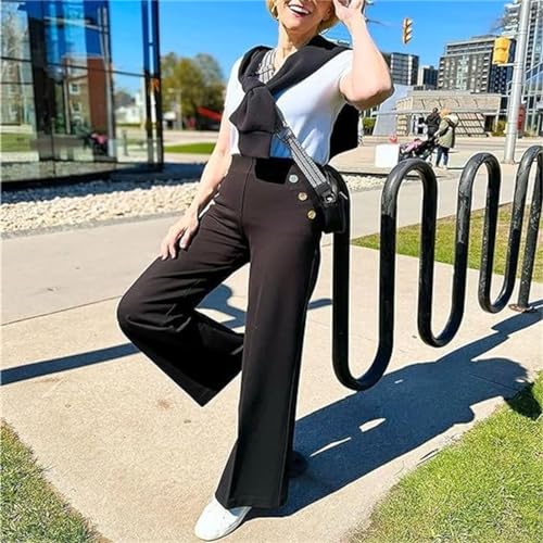 Tummy Control Button Wide Leg Pant,Black Trousers for Women Plus Size,Cropped Wide Leg Pants for Women4