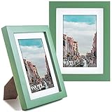 Picture Frames 5x7 Green 2 Pack Nature Solid Wood for Wall Mounting and Tabletop Display
