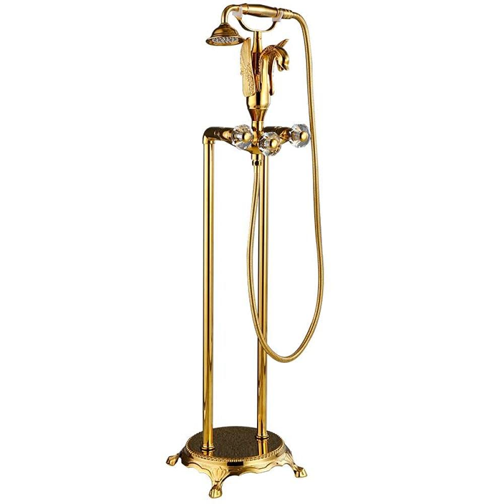 DFGHNBVC Bathroom Floor Stand Faucet Telephone Type Swan Bath Shower Mixer Brass Shower Set Luxury Bathtub Tap-Golden,Golden