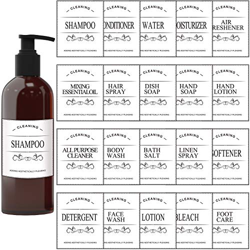 Outus 20 Pieces White Printed Waterproof Labels Bottle Label Stickers Kitchen Containers Labels for Home Kitchen Bathroom Soap Dispenser