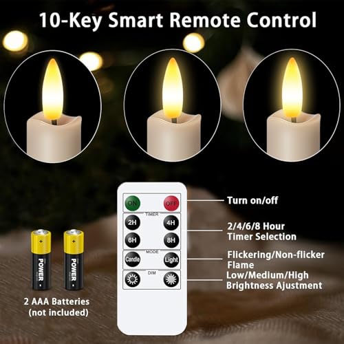 Image of Upgraded Real Wax LED Flameless Taper Candles with Remote, 6 PCS Taupe 9.6 inch Long Realistic Fake Candlesticks for Home /Wedding /Fireplace Xmas Decor