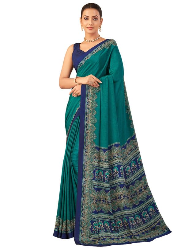 Image of SIRIL Women's Crepe Silk Printed Saree with Unstitched Blouse Piece