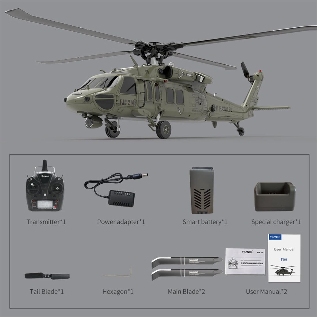 YU XIANG F09-V zdalnie sterowany helikopter 1/47 skala 2,4G 6CH RC podwójny bezszczotkowy napęd bezpośredni Flybarless 6G/3D helikopter kaskaderski (wersja RTF)