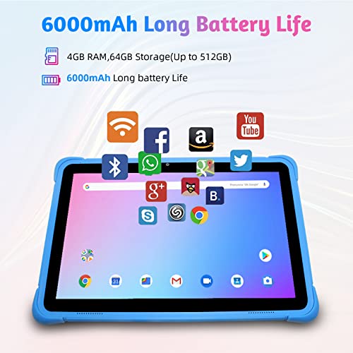 CWOWDEFU Kinder Tablet 10 Zoll, Android 12 Kinder Tablet mit 5G WiFi+ AX WiFi6, 4GB RAM+64GB ROM,1280 * 800 HD Display,6000 mAh,Kindersicherung,5+8MP Kamera,Bluetooth5.0, Stylus Pen(Blau) – Bild 6