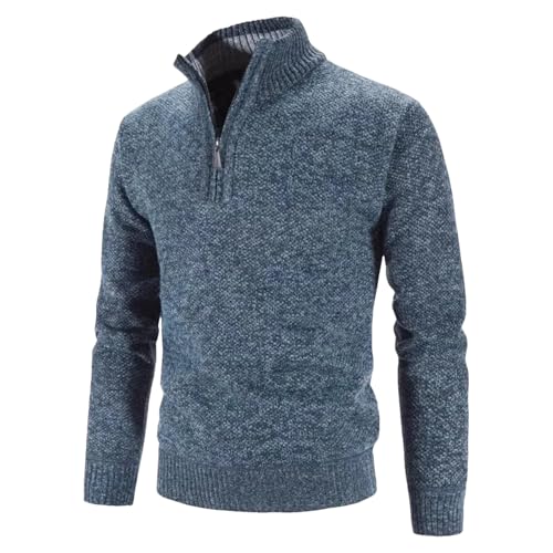 Men Thick Knitted Sweater Solid Color Zipper Mock Neck Pullovers Slim Fit Knit Causal Cardigan