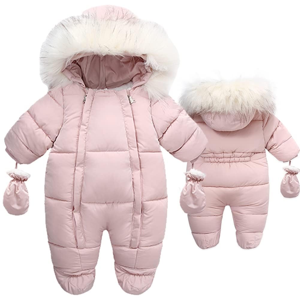 Fairy Baby Infant Baby Winter Snowsuit Coat Romper Hooded Double Zipper Fur Collar Warm Jumpsuit