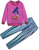 RETSUGO Girls Warm Clothes Set Mermaid Outfit for Girls 2 Piece Fleece Sweatshirt Top Kids Mermaid Scale Leggings Fish Pants Winter Clothing sets Size 4/2015