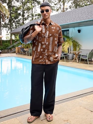Image of Bewakoof Men's All Over Printed Oversized Fit Half Sleeve Collar Pure Cotton Shirt
