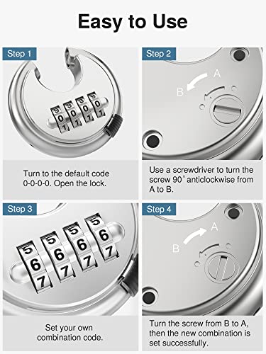 Puroma Combination Lock, Stainless Steel Disc Padlock With Hardened Steel Shackle, Keyless Heavy Duty Combo Lock For Outdoor Sheds Fence, Gate Hasps, Storage Unit, School Gym Locker (1 Pack, ‎Silver) #TOP6