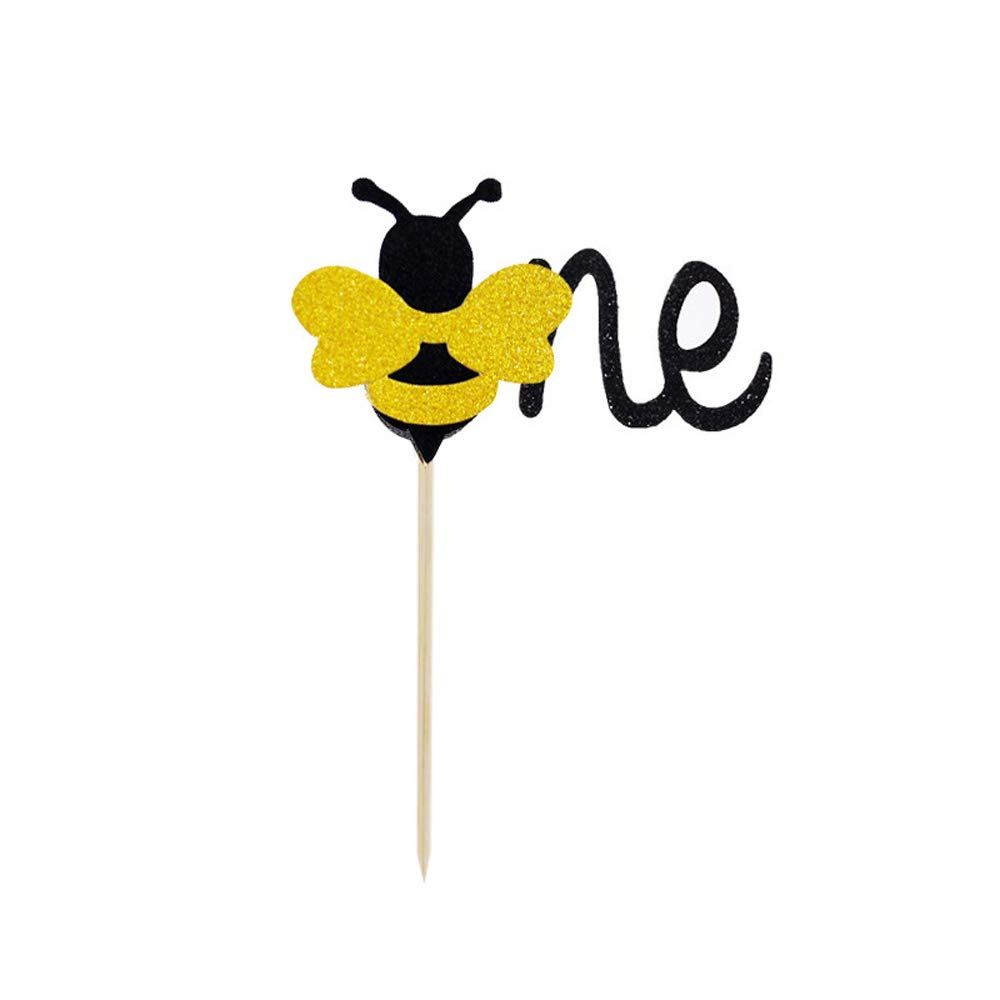 Hongkai 24pcs Bumble Bee ONE Cake Cupcake Toppers for Boy 1st Birthday Decorations Girl Bee Baby Shower Party Happy Birthday Beehive Honey Party Supplie