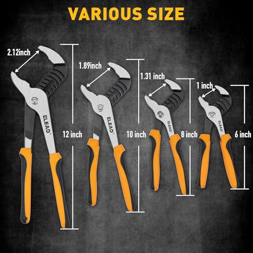 Image of ELEAD 4-Piece Groove Joint Pliers Set, 12 /10 /8 /6 Inch Adjustable Water Pump Pliers with Tool Roll Bag, Tongue and Groove for Home Repair, Gripping, Nuts, Bolts, Pipe & Fittings