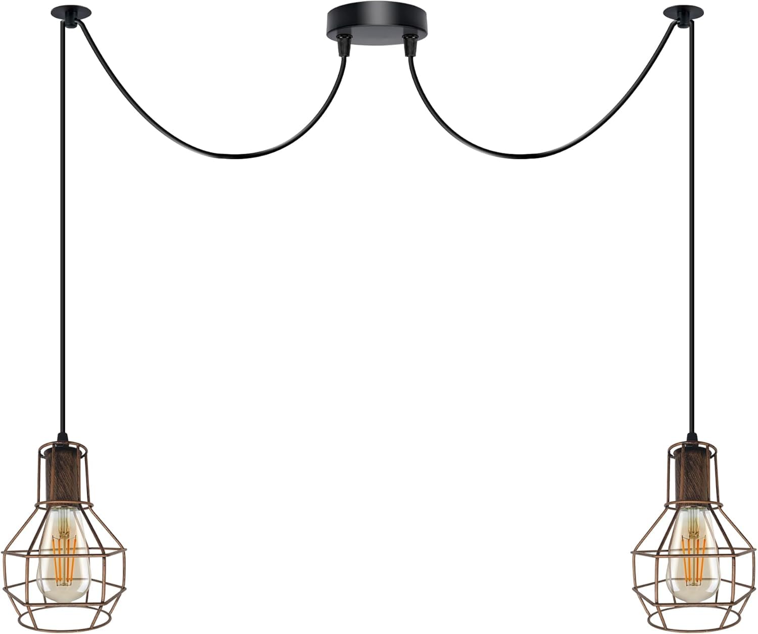 DC VOLTAGE 2 light cage pendant Spider Light with 2m Adjustable Cables, Vintage Industrial 15cm Brushed Copper Metal shade Ceiling Hanging Lamp Fixture for Pendant Kitchen Living Room Bedroom Bar Cafe