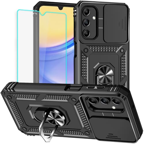for Galaxy A15 5G Phone Case, Samsung A15 5G Case with Screen Protector: [Military Grade 20ft. Drop Tested] Ring Shockproof Protective Phone Case for -Samsung Galaxy A15 5G (Black)