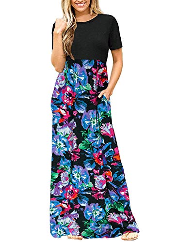 Image of DEARCASE Maxi Dress for Women Short Sleeve Casual Summer Loose Plain Comfy Long Dresses with Pockets