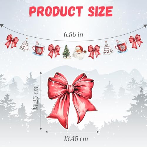 Image of Oudain 2 Pack Christmas Paper Garland Red White Decoration 6.56 ft Hot Cocoa Red Bow Santa Claus Christmas Trees Red Bow Hanging Bunting Banner Flags for Xmas Party Mantel Fireplace Decorations