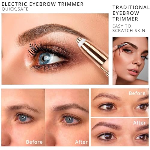 Image of Eyebrow Trimmer for Women || Epilator 2-in-1 || Face Trimmer For Women Facial Hair, Upper Lips, Nose, Ear, Portable & Rechargable - With Ring Light - BLACK