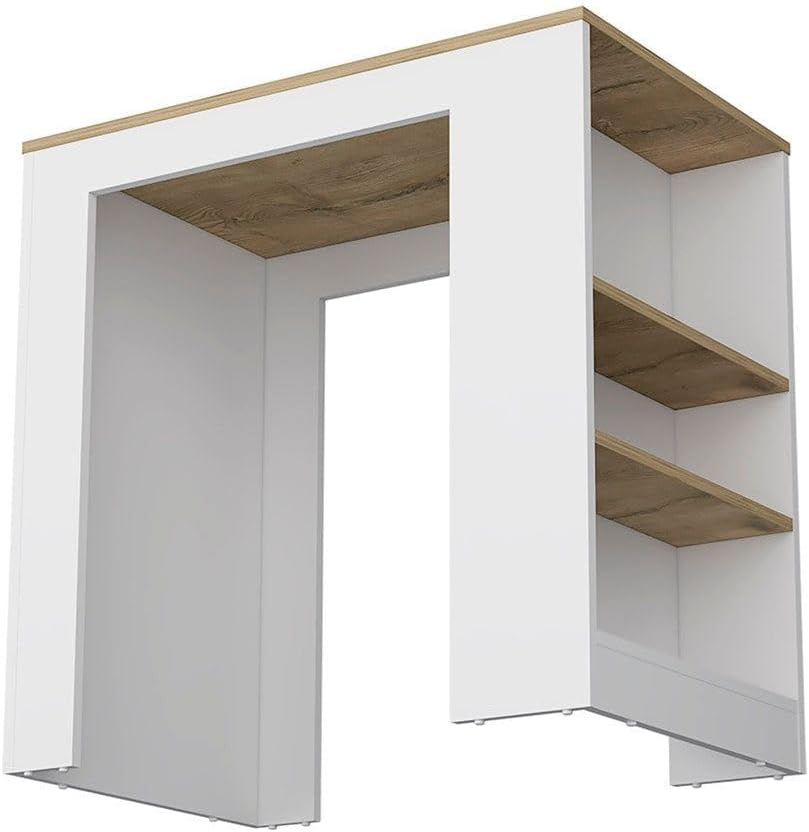 Harlan Kitchen Island with 3 Side Shelves, White/Macadamia