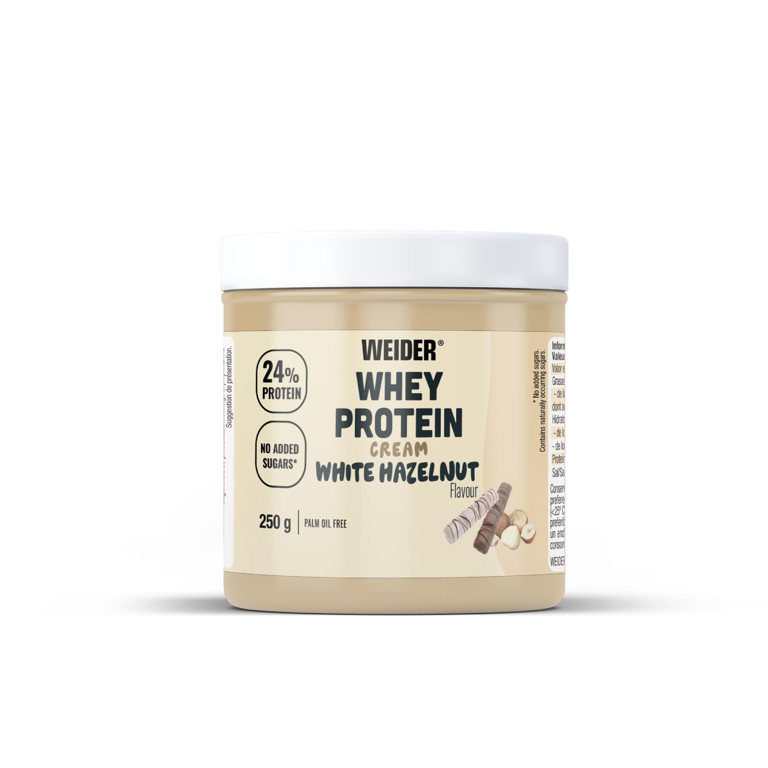 Weider Whey Protein Cream (250g) Gusto Cioccolato Bianco-Nocciola, Crema Proteica Spalmabile con 24% di Proteine, con Proteina di Siero del Latte, Senza Zuccheri Aggiunti, Senza Olio di Palma