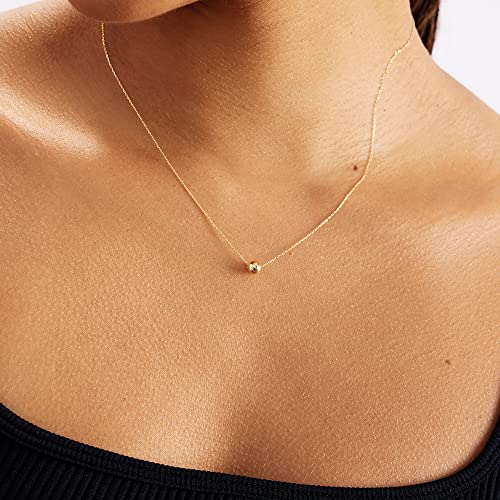 14k Solid Gold Bead Necklace | 14k Yellow Gold Small Bead Pendant Necklaces for Women | Beaded Necklace | Delicate Round Jewelry | Gifts for Christmas, 18"3