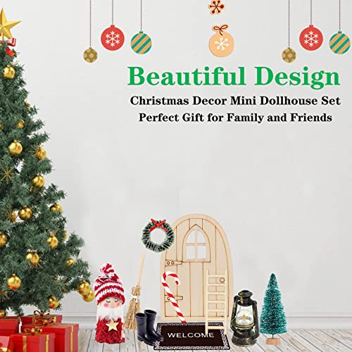 BINXWA Gnome Door Accessories Christmas Tree Decorative Wreath Gnome Door Wooden Christmas Gnome Small Wall Hanging Christmas Decoration Gnome Door Set - Image 6