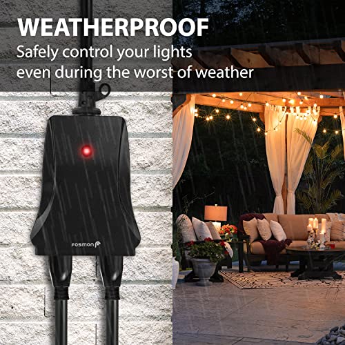 Fosmon Outdoor Wireless Remote Control Plug Outlets, Dual Battery Operated On/Off Light Switch for Electrical Outlets, No Interference, 100 Feet Range, No Wiring & Expandable, Grounded, ETL Listed