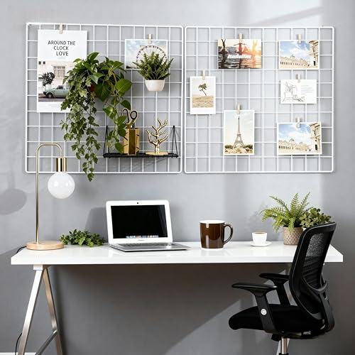 Kaforise Multifunction Metal Mesh Grid Panel, Panels Units Wall Decor/Photo Wall/Wall Display & Organizer,Pack of 2 Pcs,Size:23.6