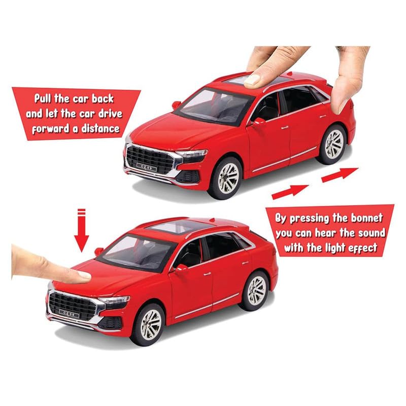 Image of New 1:32 Q8 Diecast Alloy Metal Pull Back Car with Openable Doors Music Sound and Light Vehicle Toy Car for Kids Boys (Red)
