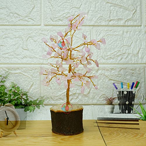 Image of REMEDYWALA Charged Energized Rose Quartz Crystal Tree for Reiki Healing, Rose Quartz Stone Tree Showpiece for Good Luck Home Decor, 100 Beads