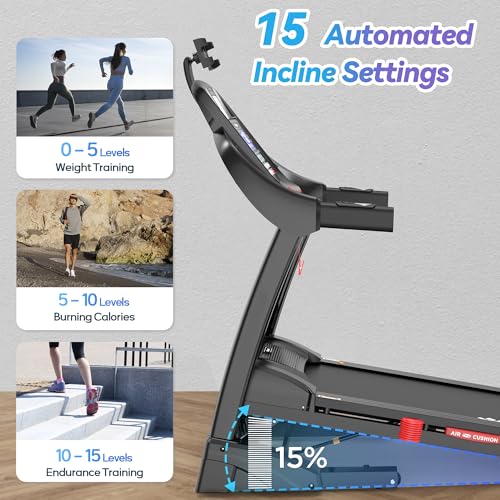 Image of Foldable Treadmill w / 15% Auto Incline, 5HP Portable Treadmill for Home, 300lbs Capacity, 10MPH Speed, 64 Programs, APP & HiFi Bluetooth Speakers, Exercise Machine for Running & Walking
