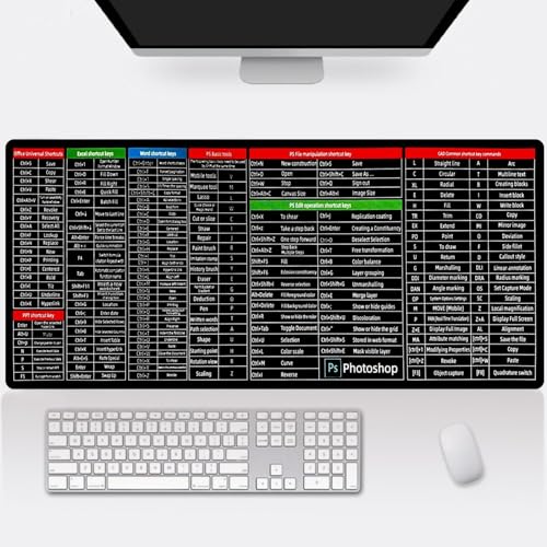 Black Halo Large Extended Shortcut Mouse Pad for Windows & Office Keyboard Shortcuts Desk Mat | Laptop Desktop Mousepads | Gaming Mousepad - 595MM x 290MM x 3MM_(Keyboard Shortcuts)_Stitched Ends