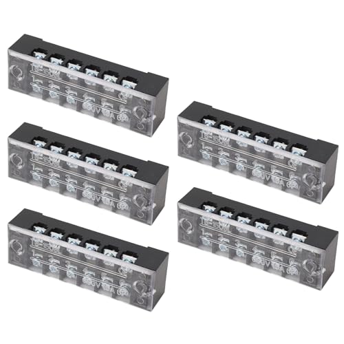 Wiring Terminal Strip, 0.5-1.5 mm² Clear Cover Nickelplated Copper 6-Position Terminal Block Flame Retardant 15A 600V for Industrial Equipment