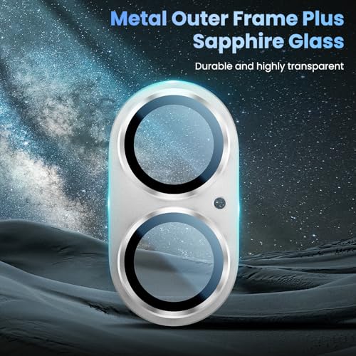 Image of Uyiton Compatible with iPhone 17 Camera Lens Protector - [Not Easy to Break][Strong Adsorption][Case-Friendly] Metal Tempered Glass Rear Camera Screen Cover - White