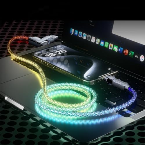 Image of Light Up USB C Charging Cords 2 Pack 6.6ft LED USB C to C Cable Multicolored RGB Colorful Gradual Rotating Charging Cable Type C Charger Cord for iPhone 17 16 15 Samsung Galaxy S25 S24 S23 S22,Laptops