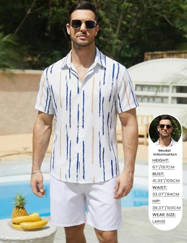 Image of Yimoon Men's Summer 2 Piece Outfits Tropical Print Short Sleeve Button Down Hawaiian Beach Shirt and Shorts Set