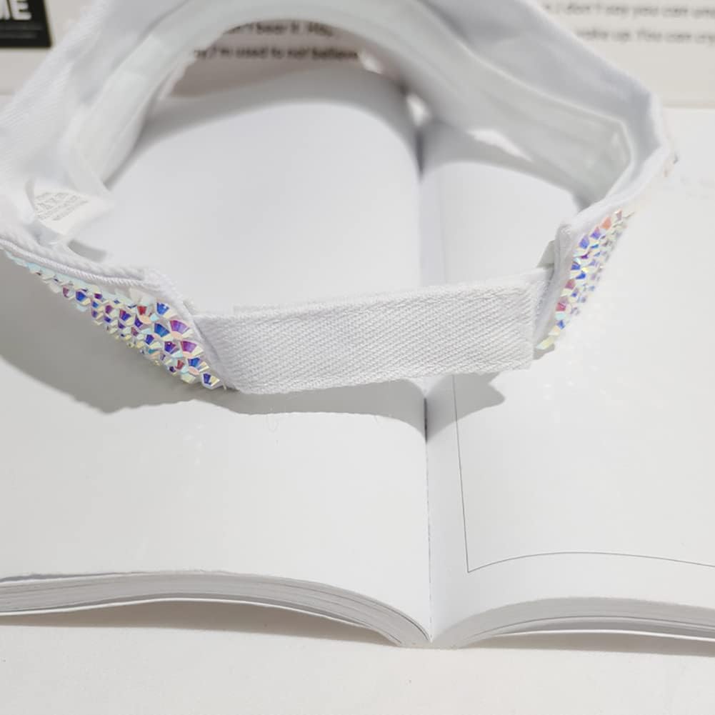 Gudessly Shiny Rhinestones Sport Sun Visor Adjustable Summer Cap Visor Caps for Women Men White - Image 4