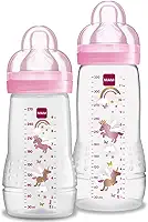 MAM Baby Kit 2 Mamadeiras Easy Active Set, 270ml e 330ml Com Formato Ergonômico e Fácil de Segurar para Crianças 2+ Meses com Bico de Silicone Skinsoft, Rosa