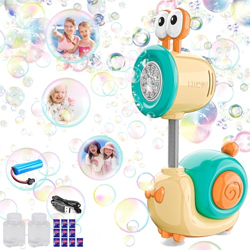 Image of Snail Automatic Rechargeable Bubble Machine for Boys and Girls Gift Aged 3+, Bubble Maker Gun with Lighting, Bubble Wand with Bubble Refill Solution, Party Birthday Gift for Kids (Yellow)