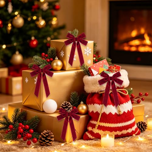 Velvet Bows for Christmas Tree, Burgundy Christmas Ornaments, 12Pcs, 5x 8IN - image 8