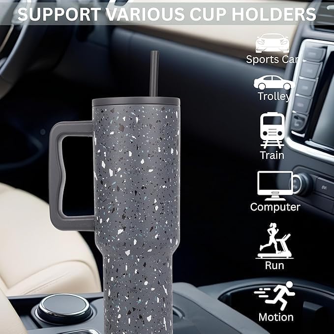 Image of Stainless Steel 1200 ml Vacuum Tumbler with Lid & Straw - Double‑Wall Insulated Cup for Travel, Gym & Office - Keeps Beverages Hot or Cold - 1.2 L Capacity (Black Paint)