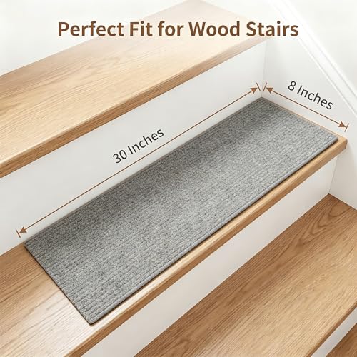15 Pack Stair Treads for Wooden Steps Carpet Mat Runner Rug Non Slip for Outdoor Indoor Dog(30inX8in) (Grey) — view 2