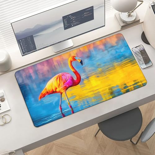 Image of Flamingo Colors Extended Gaming Mouse Pad, with Stitched Edges Large Mouse Pad Desk Protector, Rubber Base Mousepad Keyboard Mouses Mat for Work Game Office Home- 32 inch X 16 inch Inch