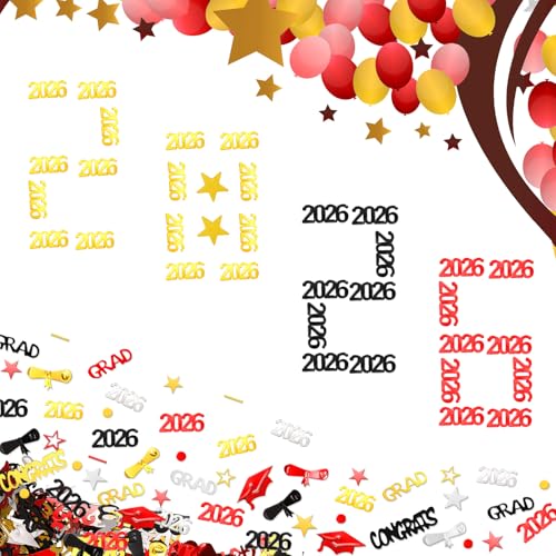 Image of Sumind 3000 Pieces 2026 Graduation Confetti Class of 2026 Graduation Party Decorations Grad Diploma Confetti Decorations for Grad Anniversary Party(Gold, Silver, Black, Red, 2026 Style)