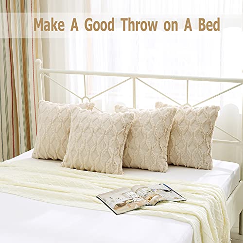Volcanics Pack of 2 Faux Wool Throw Pillow Covers 16x16 Inches Decorative Farmhouse Velvet Couch Pillow Case Soft Plush Square Boho Cushion Pillowcase, Beige