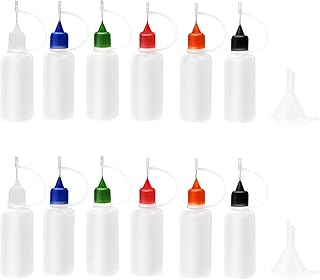 12 Pcs 0.5 Ounce Precision Tip Applicator Bottles, 6 Color Needle Tip Glue Bottles for DIY Paper Quilling Craft, with 2 Mini Funnel, 15ML