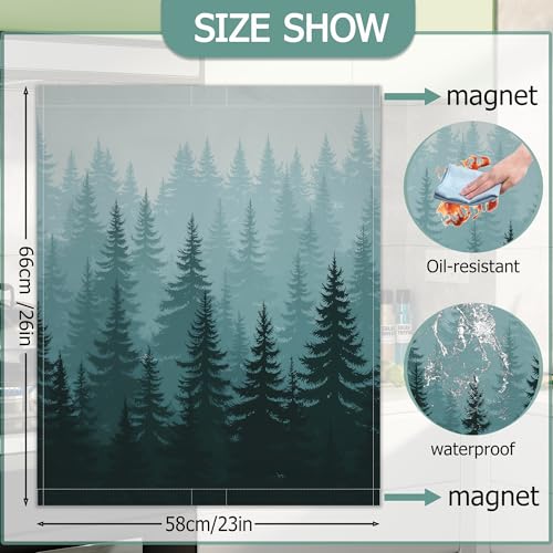 Image of Foggy Forest Refrigerator Magnet Cover,Green Pine Trees Washable Dishwasher Magnets Decorative Cover,Home Kitchen Decorative Dishwasher Front Panel Cover 23x26 Inch
