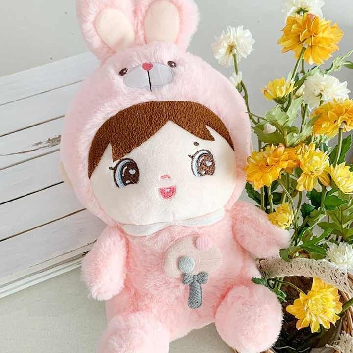 Image of Stuffed Doll with Bunny Cap, Toys for Kids, Unique Baby Child Face Rabbit Bunny Soft Toy Stuffed Plush Gift for Girls Birthday Home Decoration 35 cm Valentine Day