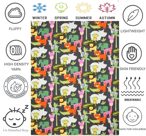 Image of FRESH FROM LOOM Summer Collection Kids Microfiber Double Bed Blanket |Cartoon Printed Dohar |Soft Kids Boy & Girls Comforter | Summer Blanket for Children (90x100 inch| King Size | Animal Black) |TC - 144