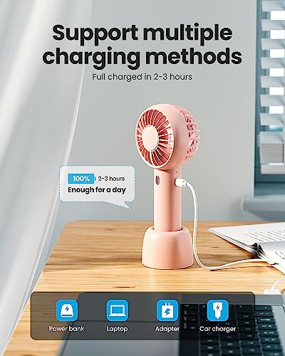 Gaiatop-Mini-Portable-Fan-Powerful-Handheld-Fan-Cute-Design-3-Speed-Personal-Small-Desk-Fan-with-Base-Lightweight-Makeup-USB-Rechargeable-Fan-for-Stylish-Girl-Women-Travel-Indoor-Outdoor-Pink