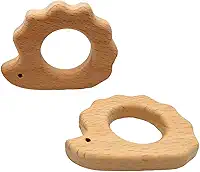 2pcs Natural Wooden Hedgehog Teething Pendant Pure Natural Beech Wood Animal Teether Shape for Handmade Home Decoration Craft Accessory (Hedgehog 2pcs)