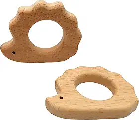 2pcs Natural Wooden Hedgehog Teething Pendant Pure Natural Beech Wood Animal Teether Shape for Handmade Home Decoration Craft Accessory (Hedgehog 2pcs)